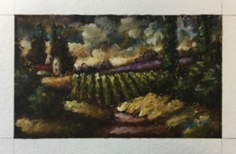 Path to the Farmhouse Series 014 Paintstik on watercolor paper. Varnished. 4.5"x 7.5". $175.00